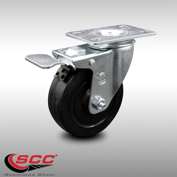 4 Inch SS Soft Rubber Top Plate Caster with Total Lock Brake